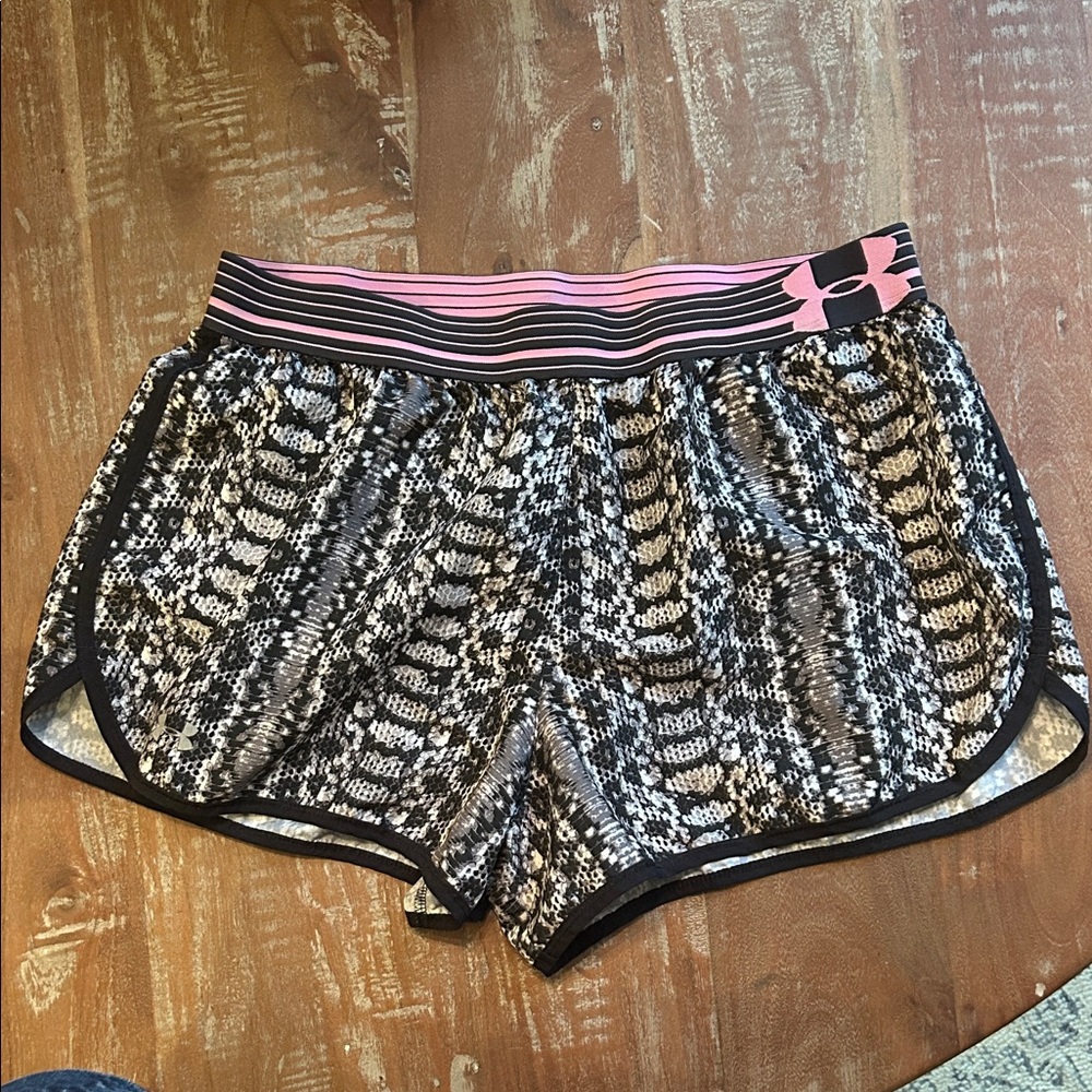 Under Armour Women's Black and Pink Athletic Shorts